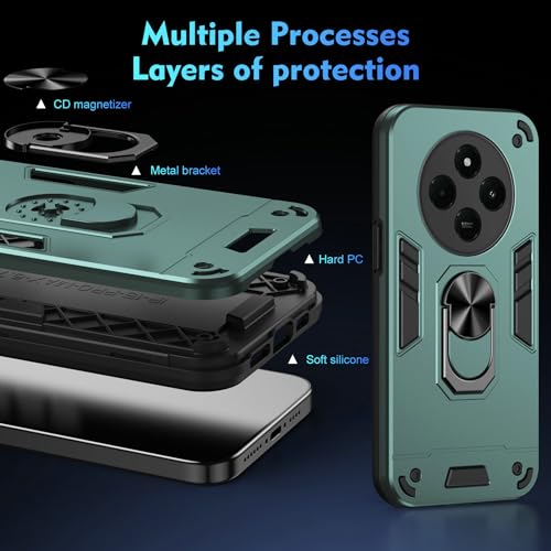 Compatible with Xiaomi Redmi A4/Poco C75/Redmi A3 Pro/14C 4G Phone Case Cover Built-in Stand Shockproof and Drop-Proof [with Tempered Glass Screen Protector] Green - color: HY-GZS-green, size: Xiaomi Redmi A4/Poco C75/Redmi A3 Pro/14C 4G