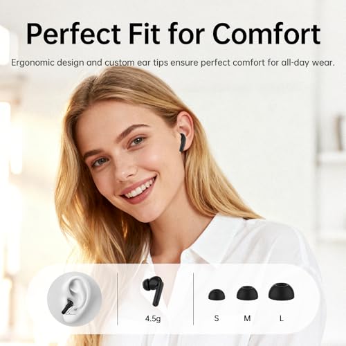 xinwld Adaptive Hybrid Active Noise Canceling 2026 Wireless Earbuds, 6 Mics ENC Clear Call Ear Buds, Hi-Res Audio Deep Bass Bluetooth 5.4 Headphones, 40H, LED, for Sports Running Gym Workout, Black - color: Black