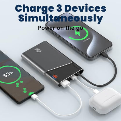 Aaoyun 10000mAh Portable Power Bank, 22.5W PD Fast Charging Battery Pack with Built-in USB-C Cable, Ultra-Slim External Phone Charger for iPhone 17/16/15, Samsung Galaxy S24, Android (Grey) - color: Grey
