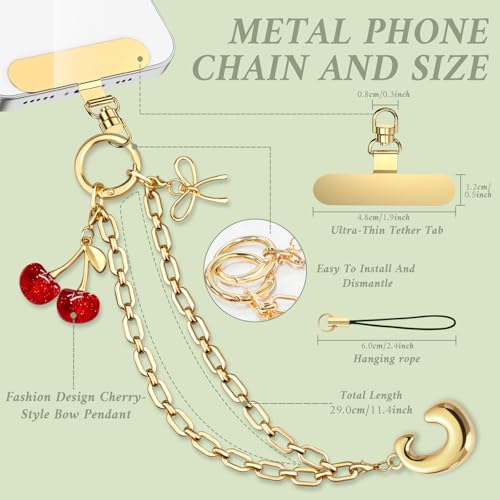 Phone Wrist Strap Phone Charm Strap with Bow & Cherry&letters Metal Phone Chain Tab Adjustable length - color: C