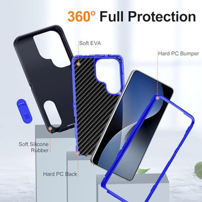 for Samsung Galaxy S26 Ultra Case with Kickstand Case 3-Layer Military Grade Protective Case Cover Silicone Heavy Duty Rugged Shockproof for Galaxy S26 Ultra Phone Case (Navy+Blue) - color: Navy+Blue