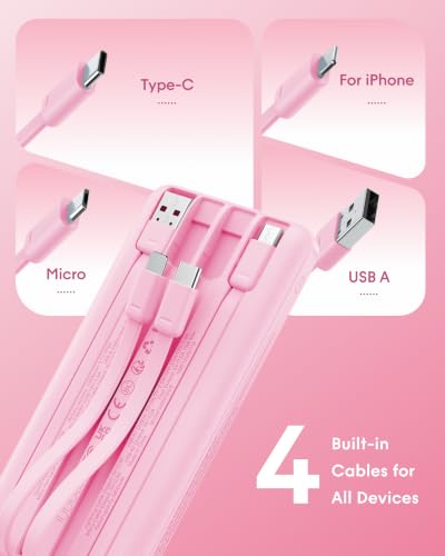 charmast Portable Charger Fast Charging,Built-in 4 Cables,6 Outs & 4 Inputs - color: Pink