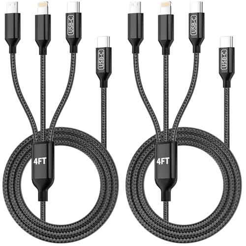 Travel Vacation Essentials 3IN1 USB C Multi Charging Cable, 2Pack 4FT - color: Black