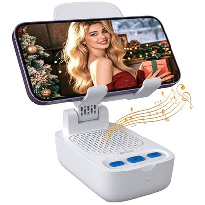 comiso Phone Stand with Bluetooth Speaker, HD Stereo, Adjustable, Black - color: White