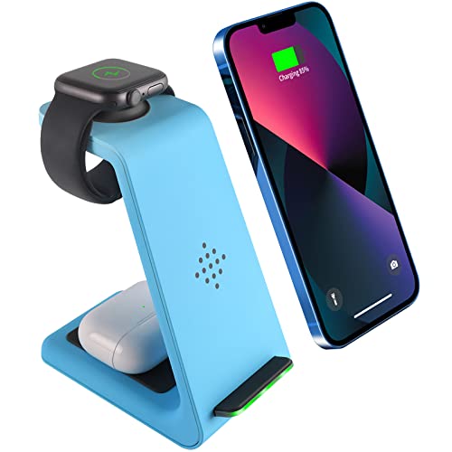 Wireless Charger Stand,YOCUNKER 3 in 1 Qi Fast Wireless Charging Station Dock for Apple Watch7/SE/6/5/4/3/2, Airpods Pro/3/2, iPhone 14/13/13 Pro/13 Pro Max/12/12 Pro/12 Pro Max/11/X/XR/XS Max (Blue) - color: Blue
