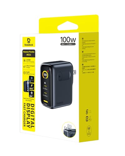 Baseus Picogo 100W USB C Charger, 3-Port Multi-Device Fast Charging Laptop Charger with Smart Display & Touch Control, GaN Power Adapter for MacBook Pro, iPhone 17/16, Pixel, Steam Deck, ROG Ally - size: 100W