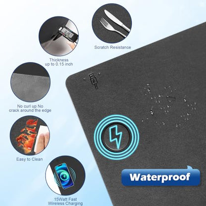 Wireless Charging Desk Mat,Mouse Pad, Black-L, 32 * 16inch - color: Black-l, size: 32" x 16"
