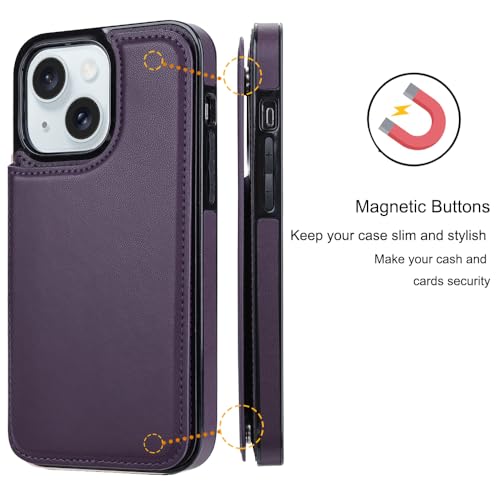 Wallet Case Compatible with iPhone 15 6.1”,Slim Protective case with Card Holder, PU Leather Kickstand Card Slots Case with a Screen Protector-Purple - color: Purple