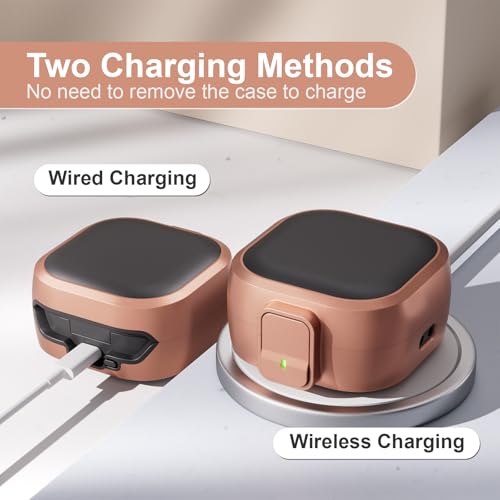 for Samsung Galaxy Buds 4 Pro/Buds 4 Case (2026) with Secure Safety Lock Clip,Shockproof Scratch-Resistant Hybrid PC+TPU Soft Shell Protective Cover Accessories with Carabiner&Cleaning Pen(Gold) - color: Gold Edge-Black