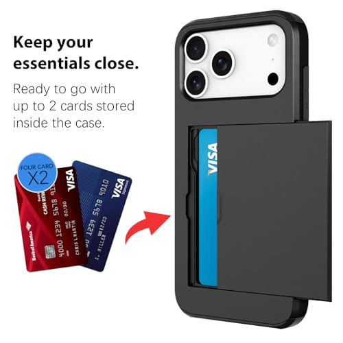 Wallet Case for iPhone 17 Pro Max with 2 Card Holder Credit Slot - color: Black, size: iPhone 17 Pro Max