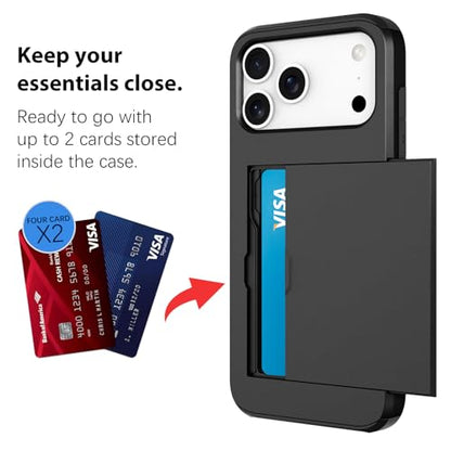 Wallet Case for iPhone 17 Pro Max with 2 Card Holder Credit Slot - color: Black, size: iPhone 17 Pro Max