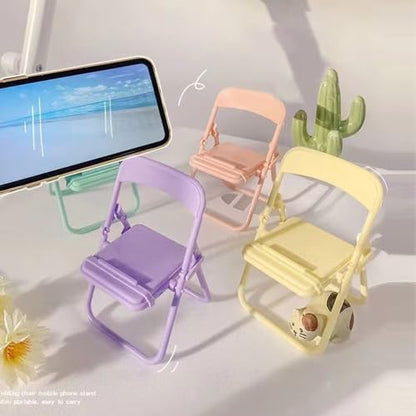 5 Pieces Foldable Mini Chair Phone Stand, Desk Holder for Phones, Yellow