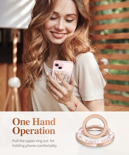 GVIEWIN Magnetic Phone Ring Holder, Compatible with MagSafe Phone Grip | Adjustable Stand, Magnet Phone Ring Kickstand, for iPhone 17/16/15/14/13/12 Pro Max Plus Air/Other Phones (Glitter/Pink Gold) - color: Glitter/Pink Gold