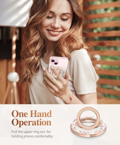 GVIEWIN Magnetic Phone Ring Holder, Compatible with MagSafe Phone Grip | Adjustable Stand, Magnet Phone Ring Kickstand, for iPhone 17/16/15/14/13/12 Pro Max Plus Air/Other Phones (Glitter/Pink Gold) - color: Glitter/Pink Gold