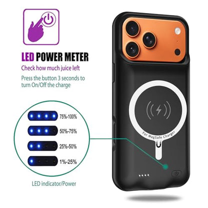 Battery Case for iPhone 17 Pro Max, 12000mAh Slim Portable Rechargeable Protective Battery Pack Cover Wireless Charging Case Compatible with iPhone 17 Pro Max (6.9 inch) Extended Charger Cover(Black) - size: iPhone 17 Pro Max (6.9 inch)