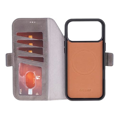Bayelon Leather Folio Case for iPhone 17 Pro 6.3", Flip Cover Card Holder, Genuine Leather Case, Folio Wallet Case, MagSafe Compatible Shockproof Flip Cover, Rfid Blocking -Smoked Black - color: Smoked Black, size: iPhone 17 Pro