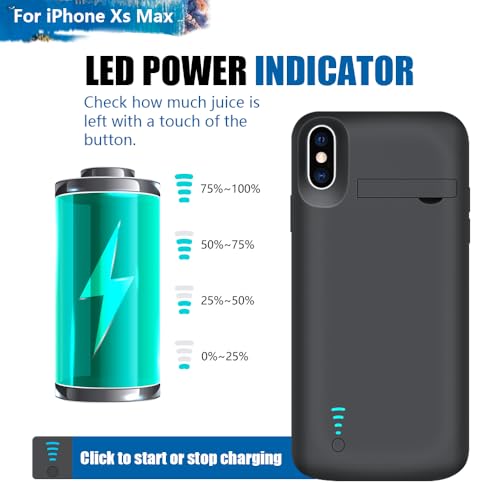 [New Battery Case for iPhone Xs Max, 5000mAh Rechargeable Extended Battery Charging Charger Case (6.5 Inches) Black