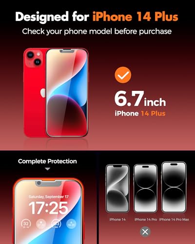 UNBREAKcable 2PCS Screen Protector for iPhone 14 Plus - 1 Privacy Tempered Glass+ 1 Clear Glass Double Shatterproof [Installation Frame] [9H Hardness] [Case Friendly] Anti-Scratch iPhone 6.7 inch - size: iPhone 14 Plus