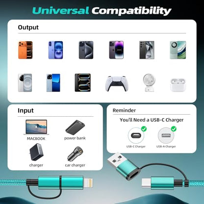 2 Pack 4 in 1 Multi Charging Cable 5FT, 60W USB C to USB C Charger Cord - color: Green