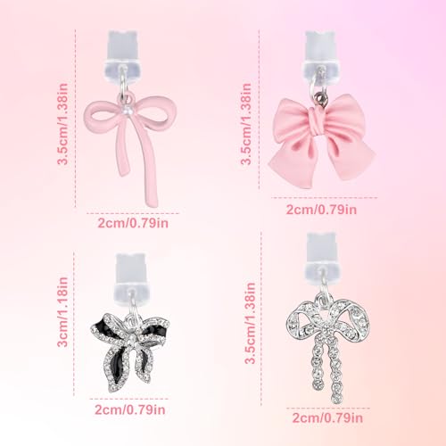 Penitue 4pcs Phone Dust Plug Charms, Creative Charging Port Dust Plug Cover - style: Bow Style