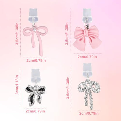 Penitue 4pcs Phone Dust Plug Charms, Creative Charging Port Dust Plug Cover - style: Bow Style