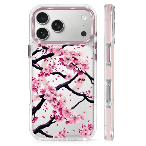 VisEnt Clear Case for iPhone 17 Pro Max, Magnetic Phone Case, Transparent Slim Cover, Military Grade Protection, Shockproof, Anti-Yellowing, Scratch Resistant, Pink Sakura Floral - color: Pink Sakura Floral, size: Iphone 17 Pro Max