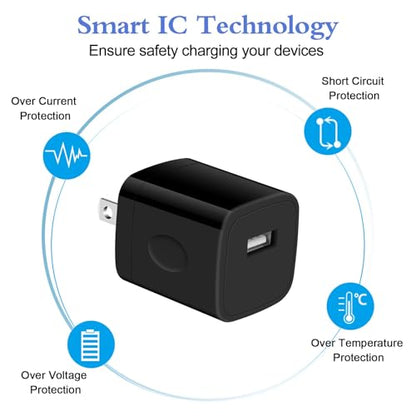Single Port Charging Block, 1A/5V Black Wall Charger Box USB Charging Plug - color: all-black