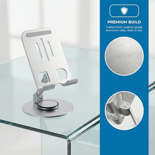 Universal Metal Cell Phone Stand, Multi-Angel Adjustable 360° Rotation Non-Slip Metal Phone Stents (Aurora Silver) - color: Aurora Silver