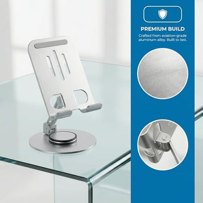 Universal Metal Cell Phone Stand, Multi-Angel Adjustable 360° Rotation Non-Slip Metal Phone Stents (Aurora Silver) - color: Aurora Silver