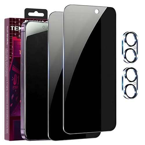 2+2 Pack for iPhone 16 Privacy Screen Protector with Camera Lens Protector，9H Tempered Glass，True25°Anti Spy， Full Coverage Case Friendly