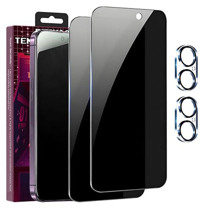 2+2 Pack for iPhone 16 Privacy Screen Protector with Camera Lens Protector，9H Tempered Glass，True25°Anti Spy， Full Coverage Case Friendly