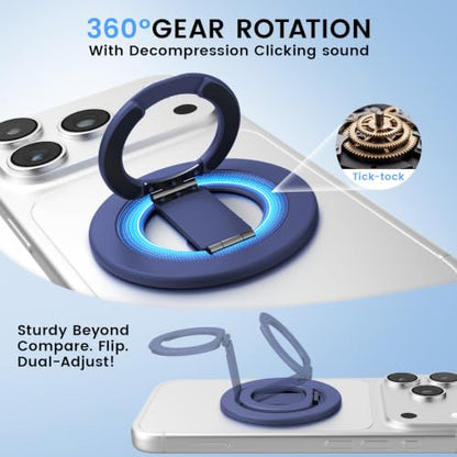 Double Sided Magnetic Kickstand,360°Rotation Cell Phone Grip Stand Finger Ring for iPhone 17 Pro Max 16 15 14 13 12 MagSafe Accessories,Fit Magnetic Car Mount, Blue - color: Blue