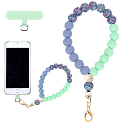 VICHUNHO Marble Silicone Beaded Phone Wrist Strap, Cellphone Lanyard with Tether Tab, Elastic Hands-Free Wristlet Bracelet - color: Colored Stone