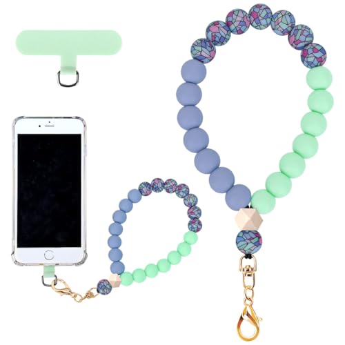 VICHUNHO Marble Silicone Beaded Phone Wrist Strap, Cellphone Lanyard with Tether Tab, Elastic Hands-Free Wristlet Bracelet - color: Colored Stone