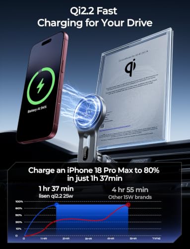 LISEN for Qi2.2 25W MagSafe Car Mount Charger for iPhone 18 Pro Max, Car Vent Magnetic Car Charger Stable Qi2 Wireless Charging Car Charger Mount Holder,Car Mount,Car Vent Mount for iPhone 18 17 16