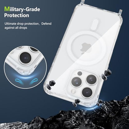 Magnetic Case for iPhone 16 Pro 6.3" Clear Crossbody Case with Adjustable Shoulder Neck Lanyard Strap,Compatible with Magsafe,Soft Slim Bumper Shockproof Protective Phone Cover-Black - color: Black, size: iPhone 16 Pro