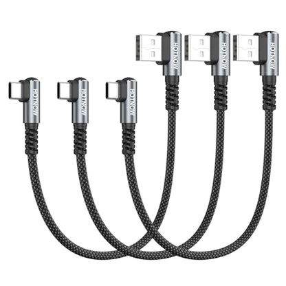 Short Right Angle USB A to USB C Cable 1FT 3Pack, 90 degree USBC Cable - color: Black+Grey, size: 1FT