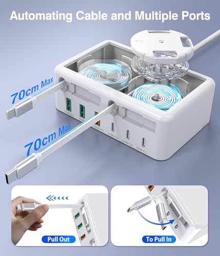 8-in-1 Retractable USB C Charger Charging Station Hub for Multiple Devices - color: White