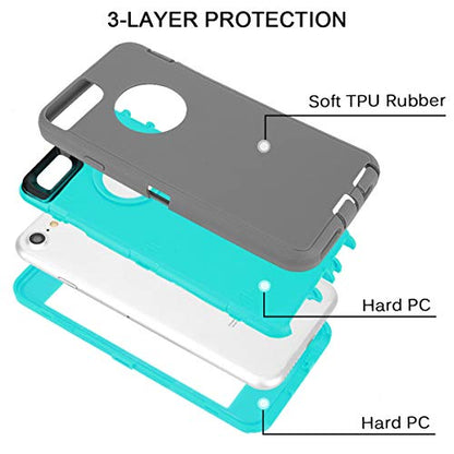 MAXCURY for iPhone 6 Case iPhone 6s Case Heavy Duty Shockproof 3 in 1 Soft Silicone Rubber + Hard PC Bumper Cove with Built-in Plastic Screen Protector - Grey and Light Blue - color: Gray/Lgiht Blue
