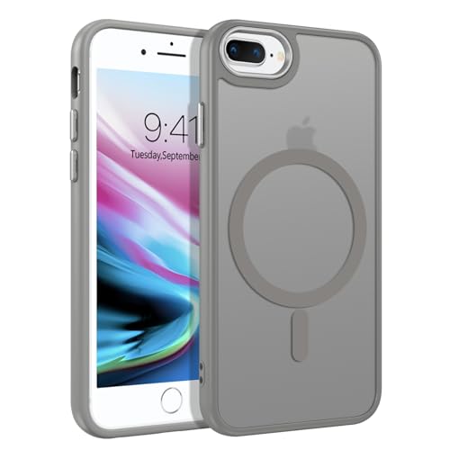 DUEDUE for iPhone 8 Plus Case, iPhone 7 Plus Case Magnetic[Compatible with Magsafe], Translucent Matte Back Protective Cover Shockproof Phone Case for iPhone 7 Plus/8 Plus, Gray - color: Gray