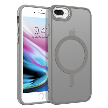 DUEDUE for iPhone 8 Plus Case, iPhone 7 Plus Case Magnetic[Compatible with Magsafe], Translucent Matte Back Protective Cover Shockproof Phone Case for iPhone 7 Plus/8 Plus, Gray - color: Gray