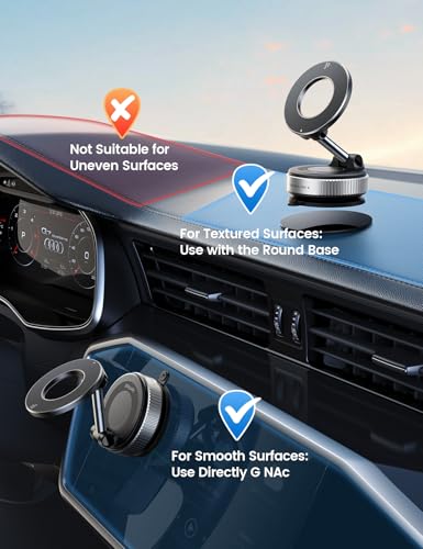 Lamicall for MagSafe Car Mount 70LBS Vacuum Dash& Windshield GPS Units - color: NEW Upgraded - Silver