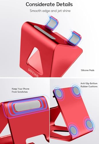 Aoviho Desk Cell Phone Stand, Phone Holder, Aluminum Mobile Phone Cradle Dock for iPhone 14 13 12 pro 11 X Xs max 8 7 6 6s Plus SE 5 5s SE Samsung, All Smart Phones, Red - color: Red