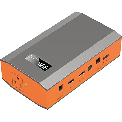 Portable Power Bank with AC Outlet, 65W 110V Portable Laptop Charger Backup - color: Orange Grey