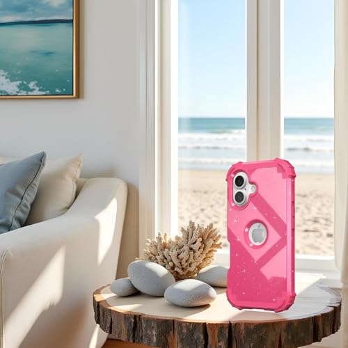IDweel for iPhone 17 Case with Screen Protector for Women, 3 in 1 Shockproof Slim Fit Hybrid Heavy Duty Hard PC Cover Soft Silicone Bumper Full Body Anti-Fingerprint Case, Glitter Rose Red - color: Glitter Rose Red