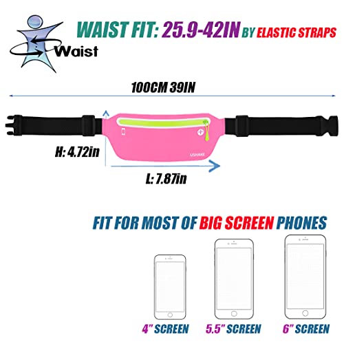 USHAKE Slim Running Belt Waist Pack, Ultra Light Bounce Free for Workout - color: Pink