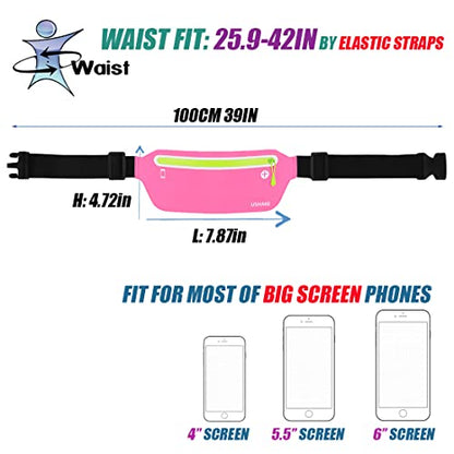 USHAKE Slim Running Belt Waist Pack, Ultra Light Bounce Free for Workout - color: Pink