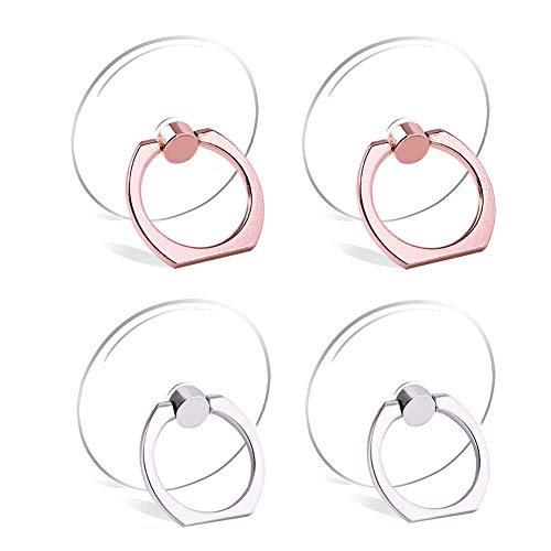 Cell Phone Ring Holder Stand Transparent Finger Grip Loop - color: 2 Rose Gold 2 Silver (Round)