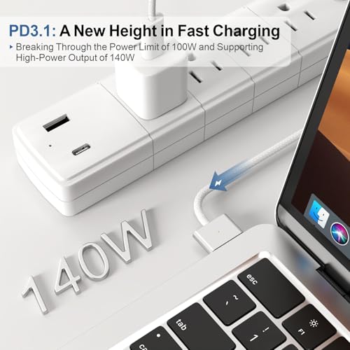 140W USB-C to Magnetic 3 Cable 6.6ft, for MacBook Pro/Air M2-M5, White - color: White