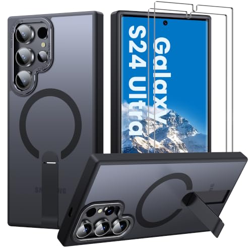 for S24-Ultra Case, Compatible with MagSafe, Durable Stand, Black - color: Black, size: Galaxy S24 Ultra 6.8"